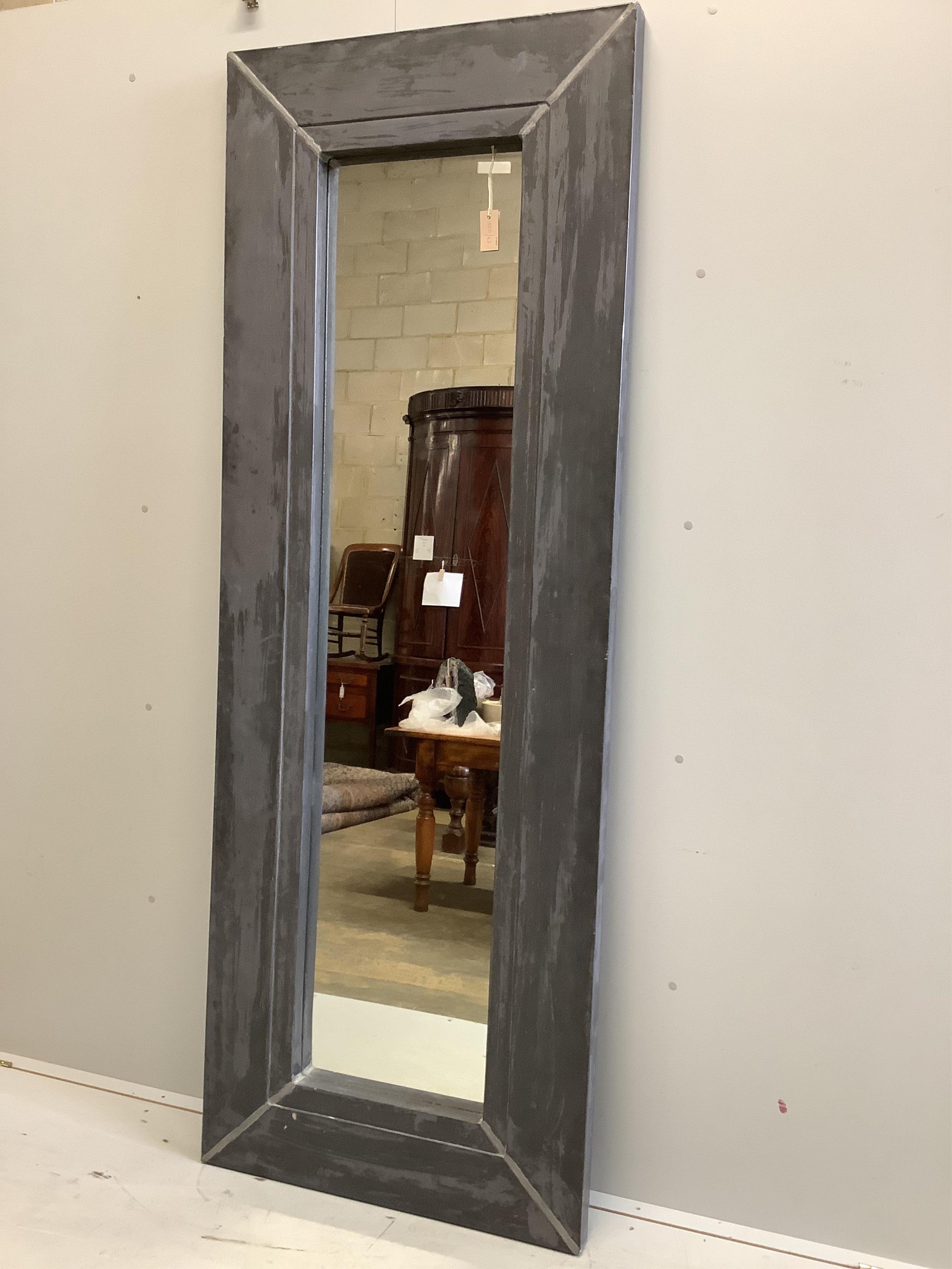 A pewter covered rectangular robing mirror, width 80cm, height 221cm. Condition - good